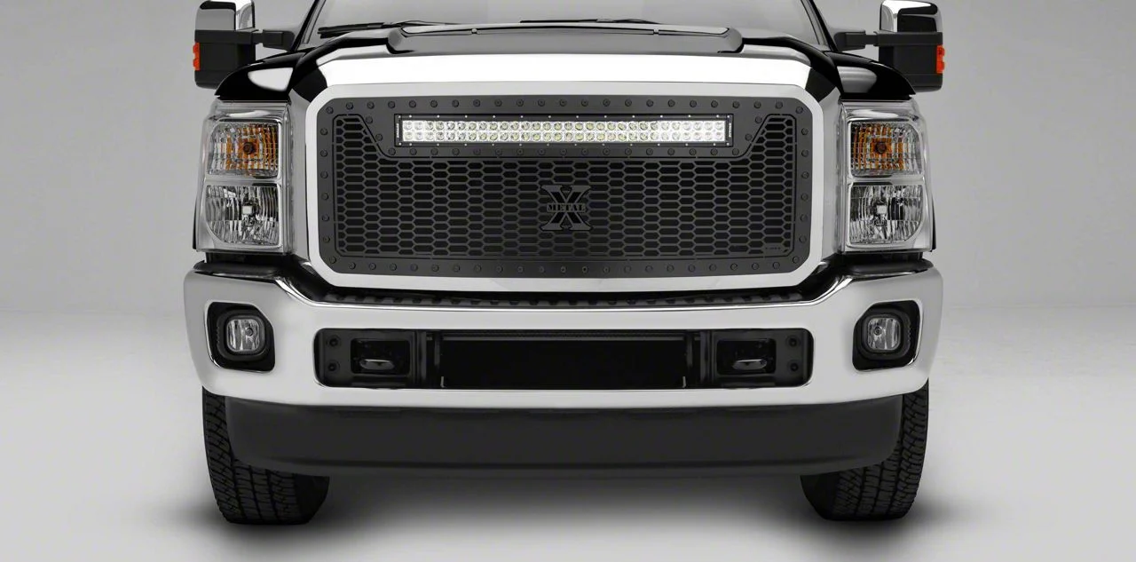 T-REX Grilles Stealth Laser Torch Series Upper Grille Insert with 30-Inch LED Light Bar; Black (11-16 F-350 Super Duty)