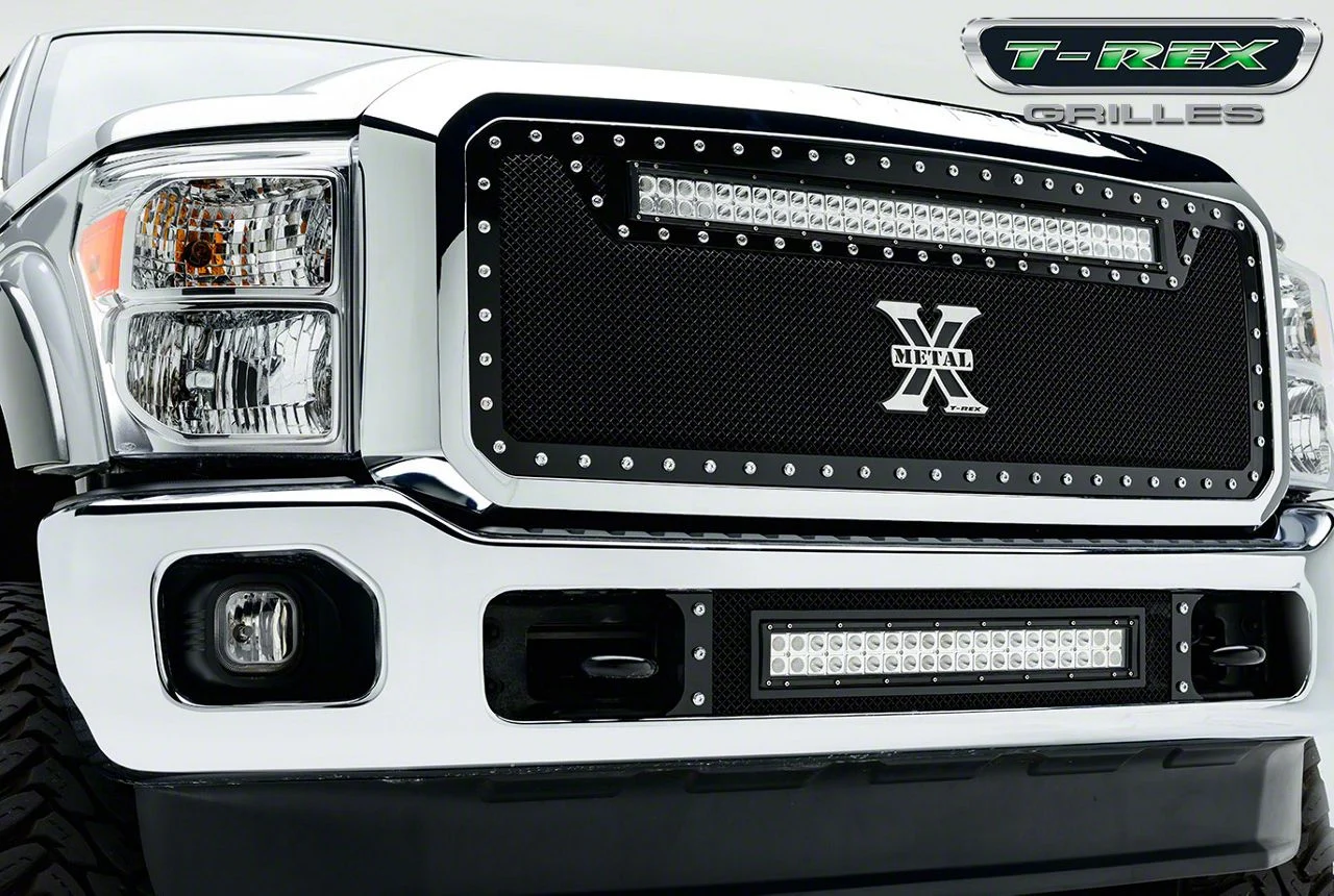 T-REX Grilles Torch Series Upper Replacement Grille with 30-Inch LED Light Bar; Black (11-16 F-350 Super Duty)