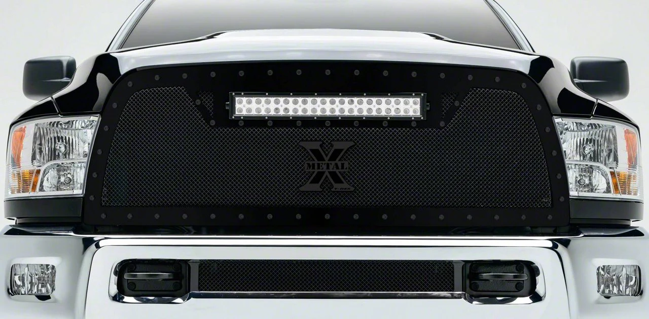 T-REX Grilles Stealth Torch Series Upper Replacement Grille with 20-Inch LED Light Bar; Black (13-18 RAM 3500)