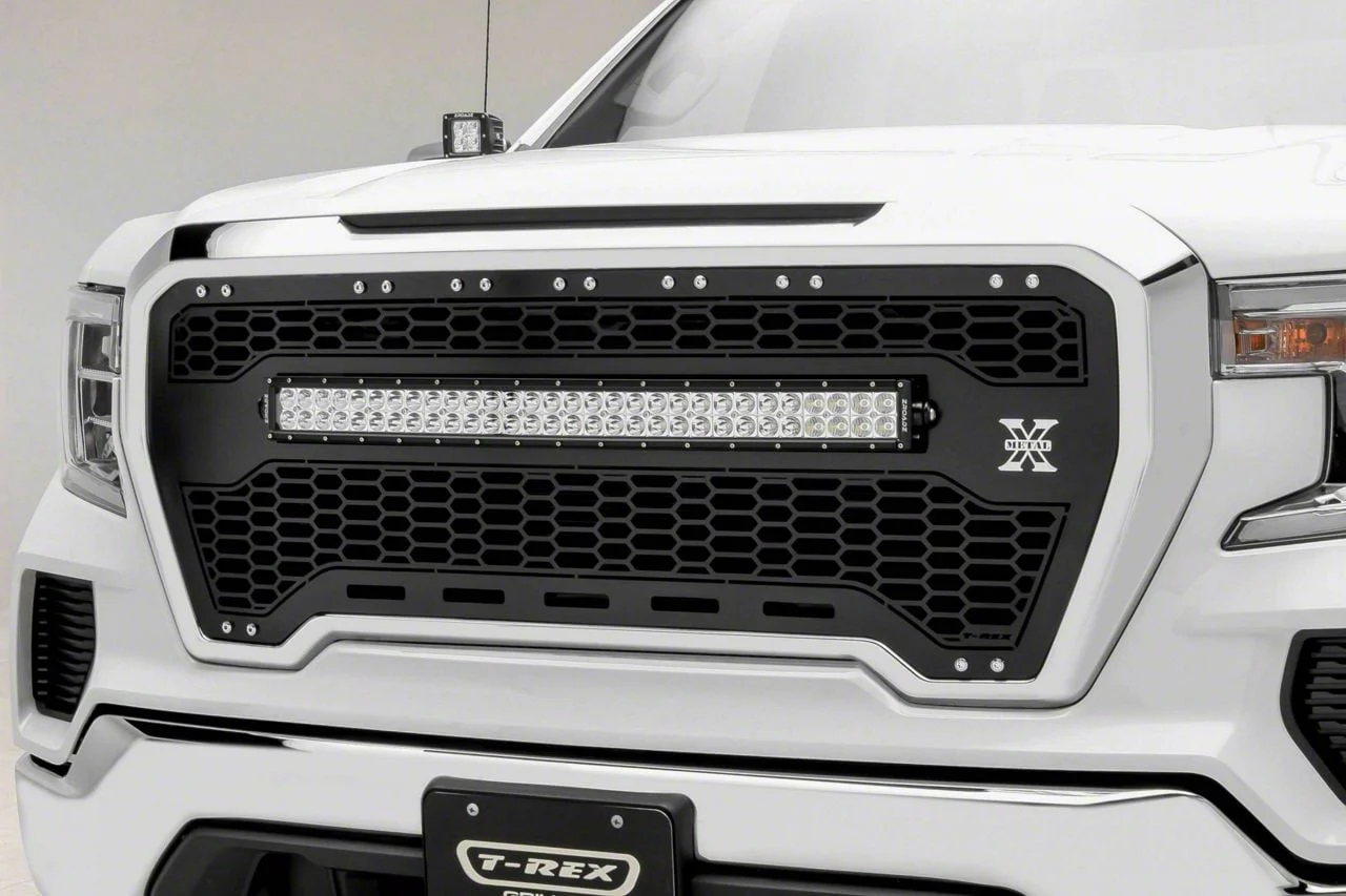 T-REX Grilles Laser Torch Series Upper Grille Insert with 30-Inch LED Light Bar; Black (19-21 Sierra 1500)