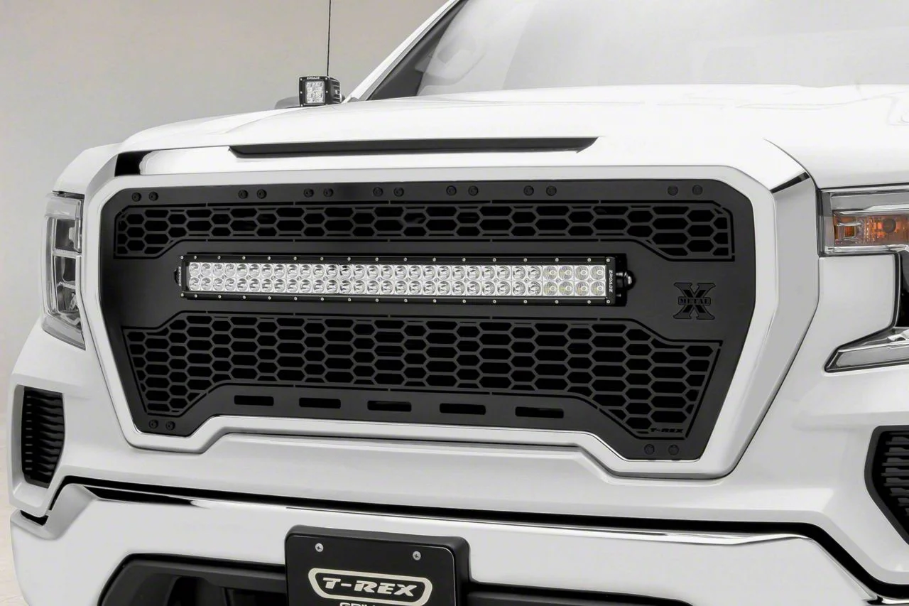 T-REX Grilles Stealth Laser Torch Series Upper Grille Insert with 30-Inch LED Light Bar; Black (19-21 Sierra 1500)