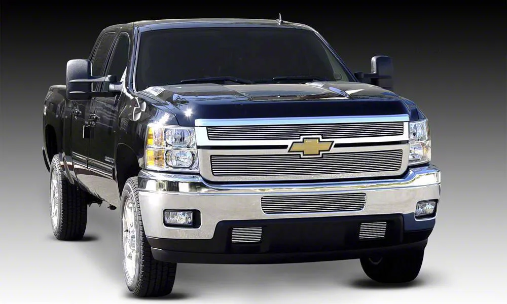 T-REX Grilles Billet Series Upper Overlay Grilles; Polished (11-14 Silverado 2500 HD)