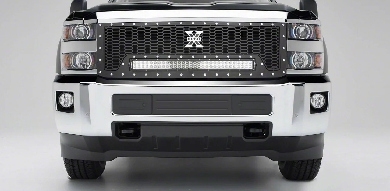 T-REX Grilles Laser Torch Series Upper Replacement Grille with 30-Inch LED Light Bar; Black (15-19 Silverado 3500 HD)