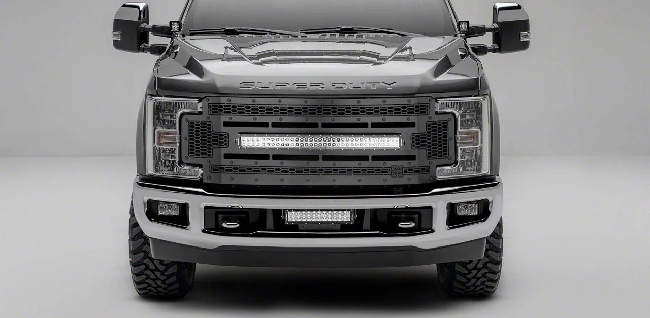 T-REX Grilles Stealth Laser Torch Series Upper Replacement Grille with 30-Inch LED Light Bar; Black (17-19 F-250 Super Duty)