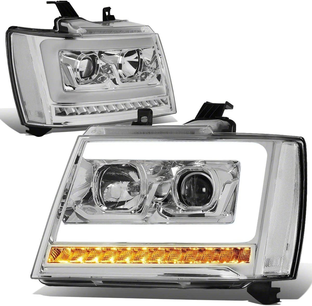 LED DRL Projector Headlights with Clear Corners; Chrome Housing; Clear Lens (07-14 Tahoe)