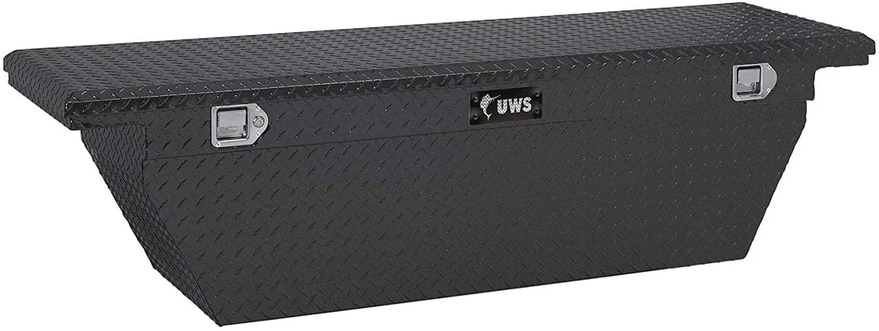 UWS 69-Inch Aluminum Deep Angled Crossover Tool Box; Matte Black (10-18 RAM 3500 w/o RAM Box)