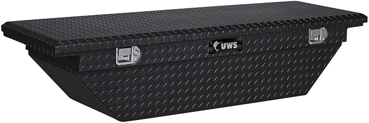 UWS 69-Inch Aluminum Low Profile Angled Crossover Tool Box; Gloss Black (10-18 RAM 3500 w/o RAM Box)