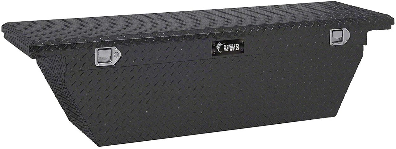 UWS 69-Inch Aluminum Deep Angled Crossover Tool Box; Matte Black (07-26 Silverado 3500 HD)