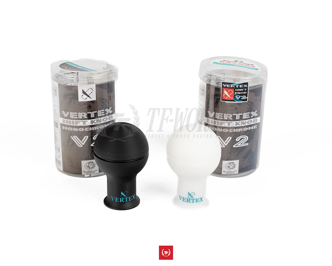 Vertex Monochrome Shift Knob - Black with Vertea Blue/White with Vertea Blue Logo