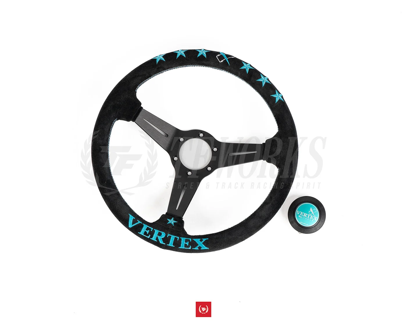 Vertex 6 Star 340mm Suede Steering Wheel - Vertea Blue