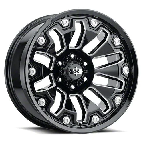 Armor Gloss Black Milled with Black Bolt Inserts 6-Lug Wheel; 18x9; 12mm Offset (07-13 Silverado 1500)