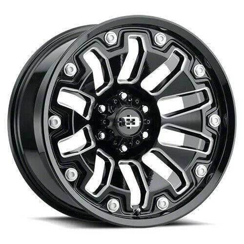Armor Gloss Black Milled with Black Bolt Inserts 5-Lug Wheel; 18x9; 12mm Offset (02-08 RAM 1500, Excluding Mega Cab)