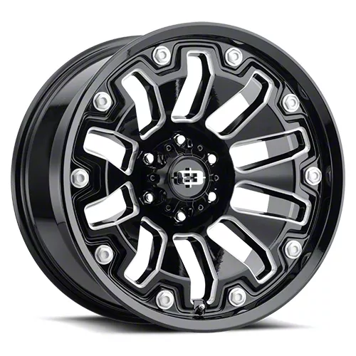 Armor Gloss Black Milled with Black Bolt Inserts 6-Lug Wheel; 18x9; -12mm Offset (19-26 Silverado 1500)