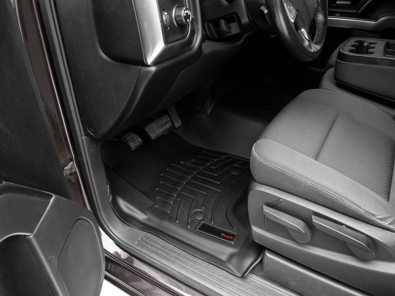 Weathertech DigitalFit Front Over the Hump and Rear Floor Liners with Underseat Coverage; Black (14-18 Silverado 1500 Crew Cab)