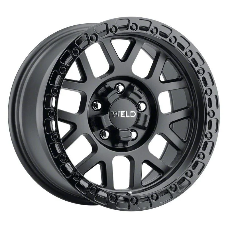 Weld Off-Road Cinch Satin Black with Gloss Black Ring 6-Lug Wheel; 17x10; -25mm Offset (07-13 Sierra 1500)