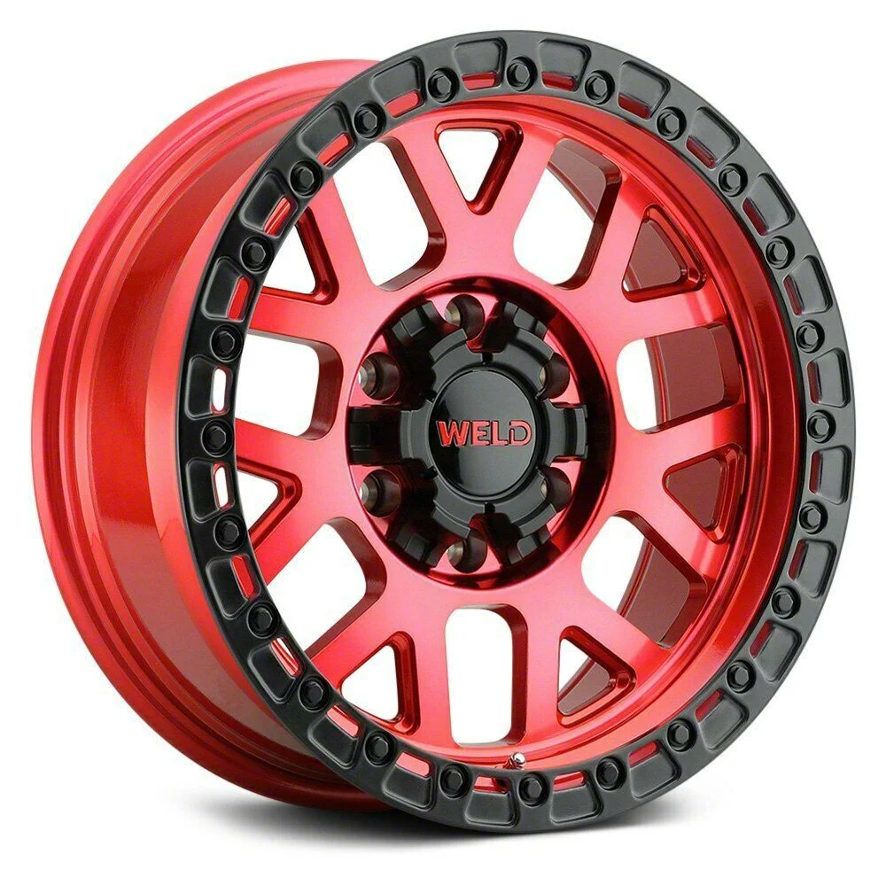 Weld Off-Road Cinch Candy Red with Satin Black Ring 6-Lug Wheel; 20x10; 13mm Offset (07-13 Silverado 1500)
