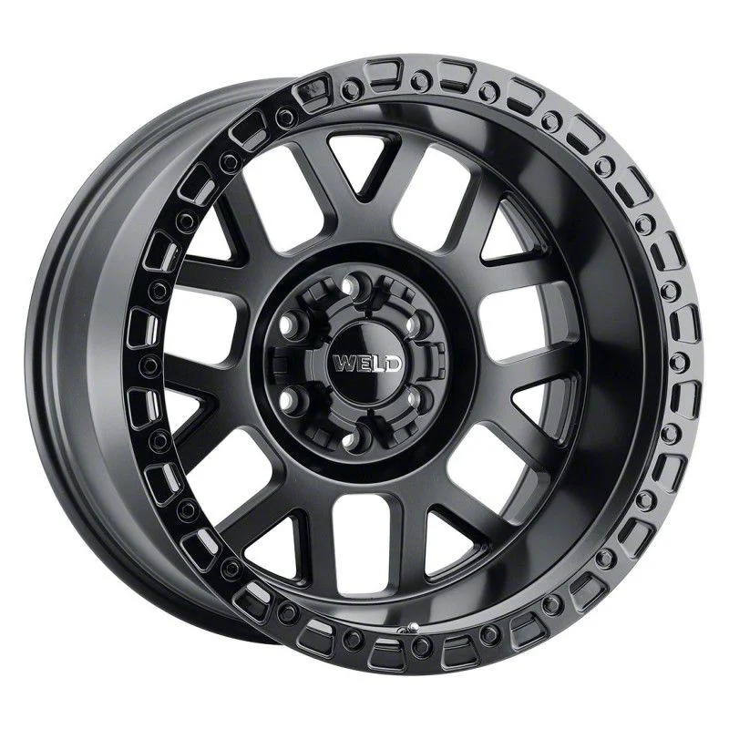 Weld Off-Road Cinch Satin Black with Gloss Black Ring 6-Lug Wheel; 20x10; 13mm Offset (07-13 Silverado 1500)