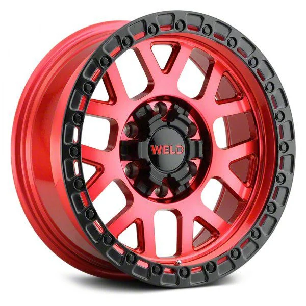 Weld Off-Road Cinch Candy Red with Satin Black Ring 6-Lug Wheel; 17x9; 0mm Offset (19-26 Sierra 1500)
