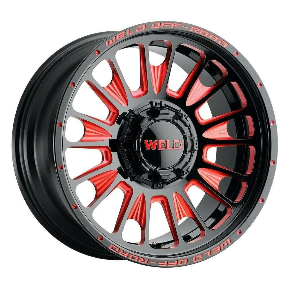 Weld Off-Road Scorch Gloss Black with Red Milled Spokes 6-Lug Wheel; 20x10; -18mm Offset (19-26 Sierra 1500)