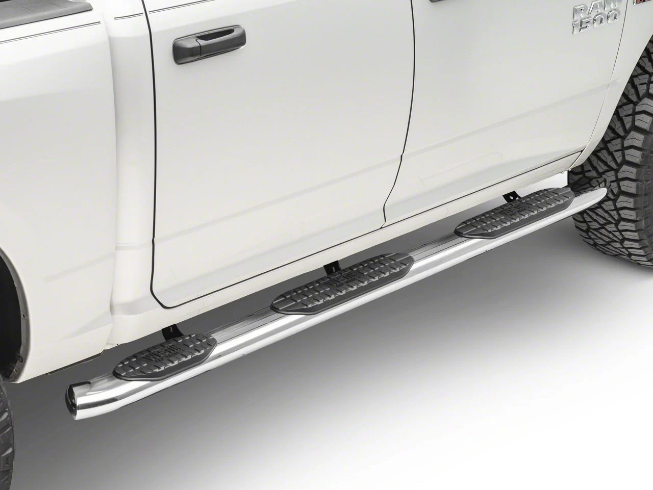 Westin Pro Traxx 5-Inch Wheel-to-Wheel Oval Side Step Bars; Stainless Steel (09-18 RAM 1500 Quad Cab w/ 6.4-Foot Box, Crew Cab w/ 5.7-Foot Box)