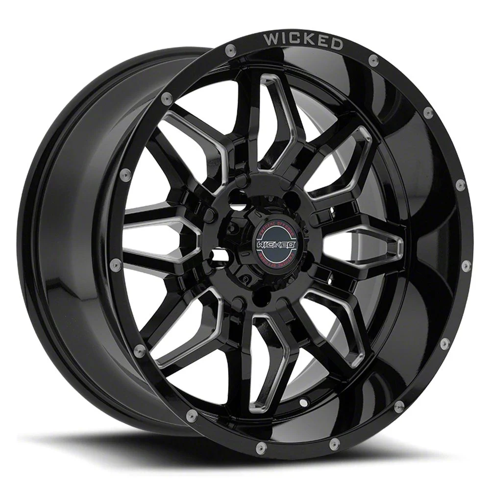 Wicked Offroad W909 Gloss Black Milled 6-Lug Wheel; 20x10; -24mm Offset (19-26 Sierra 1500)