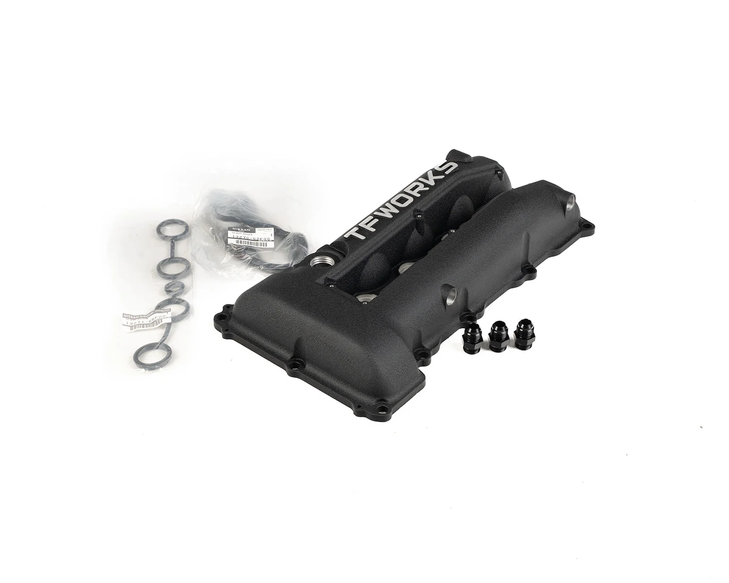 TF-Works S13.4 SR20DET Hybrid Valve Cover + Gaskets + 10AN ORB - Wrinkle Black