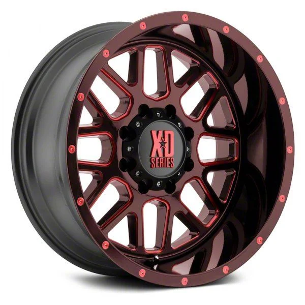 XD Grenade Satin Black Milled with Red Clear Coat 6-Lug Wheel; 20x9; 0mm Offset (07-14 Tahoe)