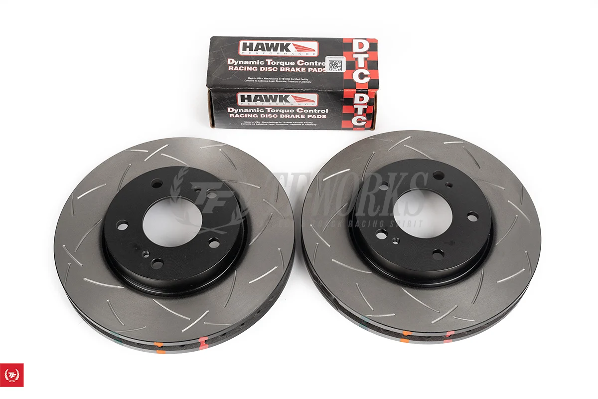 Z32 TT / R32 GTR Front Brake Package - DBA 4000 Slotted Rotors + Hawk DTC-60
